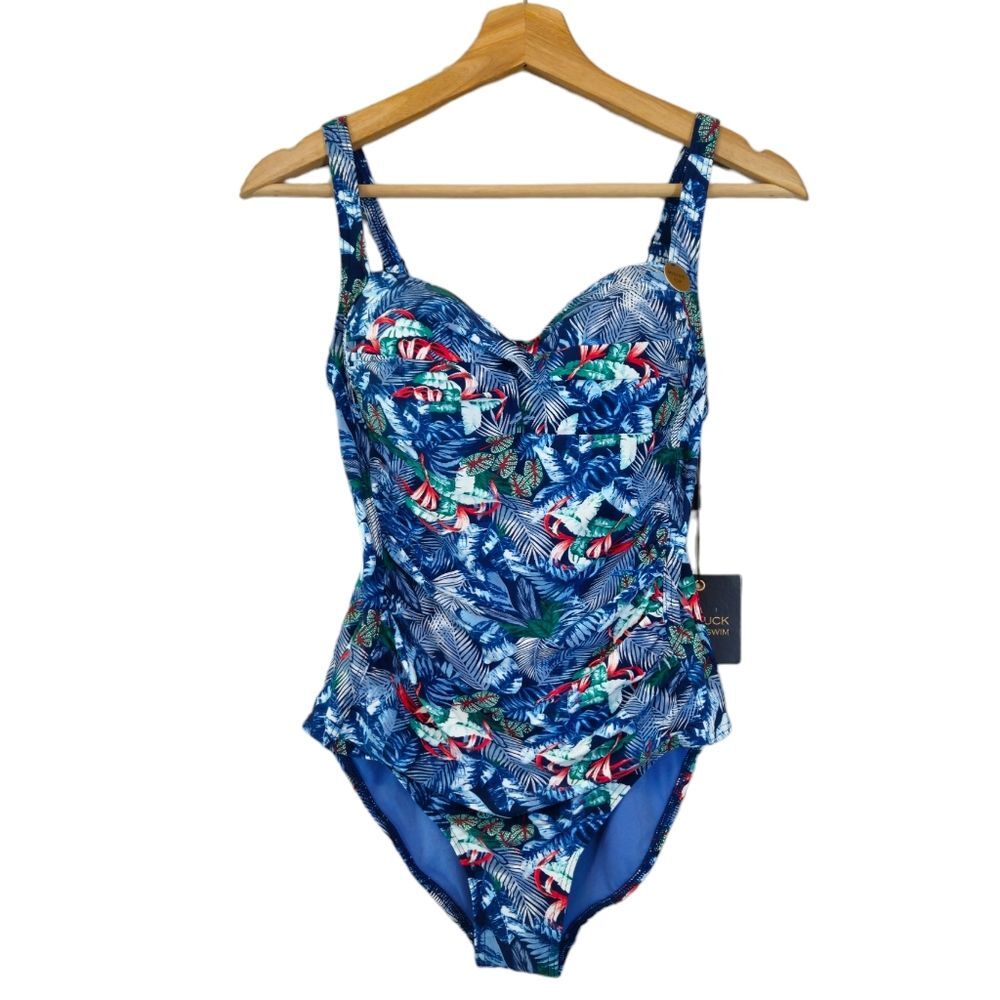 NipTuck Multi Cup Fit Midnight Blue Palm Tree One Piece Swimsuit NWT size 6